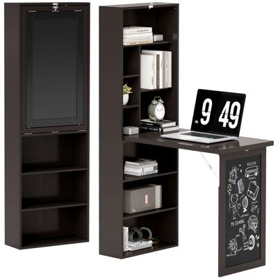 Bureau avec rangement HOMCOM pliable murale rabattable avec avec bibliothèque poste de travail tableau à craie et étagère réglable Gris - Publicité Bureau avec rangement HOMCOM pliable murale rabattable avec avec bibliothèque poste de travail tableau à craie et étagère réglable Gris - Publicité