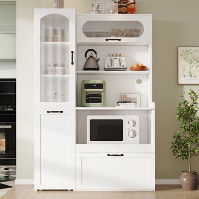 MERAX Buffet Haut avec étagères réglables tiroirs étagères coulissantes pour salle à manger salon et cuisine 98 × 40 × 177 cm Blanc Blanc - Publicité MERAX Buffet Haut avec étagères réglables tiroirs étagères coulissantes pour salle à manger salon et cuisine 98 × 40 × 177 cm Blanc Blanc - Publicité