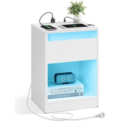 VASAGLE Table de Nuit avec Multiprise Table d’Appoint avec Lumières LED Réglables Tiroir 2 Prises 2 Ports USB Blanc Nuage Blanc - Publicité VASAGLE Table de Nuit avec Multiprise Table d’Appoint avec Lumières LED Réglables Tiroir 2 Prises 2 Ports USB Blanc Nuage Blanc - Publicité