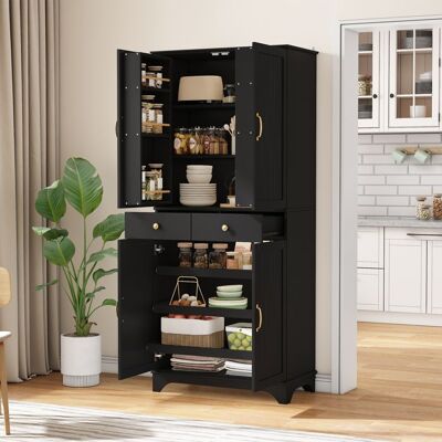 MERAX Armoire Haute de Rangement Noir avec Tiroirs Étagères Réglables et Tablette Coulissante pour Cuisine Salon Noir - Publicité MERAX Armoire Haute de Rangement Noir avec Tiroirs Étagères Réglables et Tablette Coulissante pour Cuisine Salon Noir - Publicité