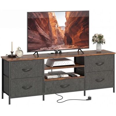 Meuble TV - HOMCOM - station de charge 5 tiroirs en tissu étagères ouvertes - panneau de particules et acier - 140x30x50cm - marron Marron - Publicité Meuble TV - HOMCOM - station de charge 5 tiroirs en tissu étagères ouvertes - panneau de particules et acier - 140x30x50cm - marron Marron - Publicité