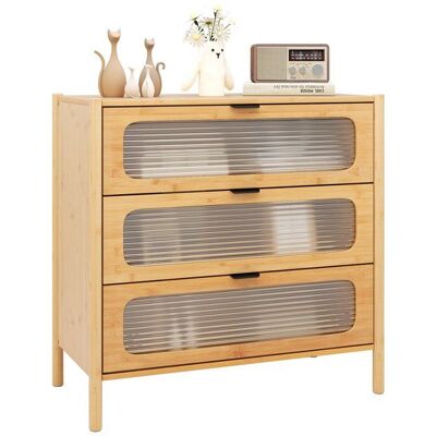 COSTWAY Commode à 3 Tiroirs avec Front en Verre Trempé Rayé Bambou pour Salon Chambre Bureau Naturel 80 x 40 x 785 cm Marron - Publicité COSTWAY Commode à 3 Tiroirs avec Front en Verre Trempé Rayé Bambou pour Salon Chambre Bureau Naturel 80 x 40 x 785 cm Marron - Publicité