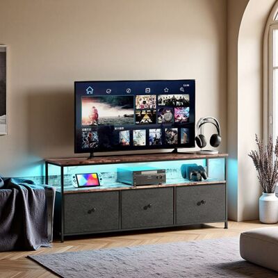 Meuble TV LED - Style rétro - PU - Panneaux de particules - 3 tiroirs 1 etagère - Meuble de rangement - 137x29x57 cm - Noir Noir - Publicité Meuble TV LED - Style rétro - PU - Panneaux de particules - 3 tiroirs 1 etagère - Meuble de rangement - 137x29x57 cm - Noir Noir - Publicité