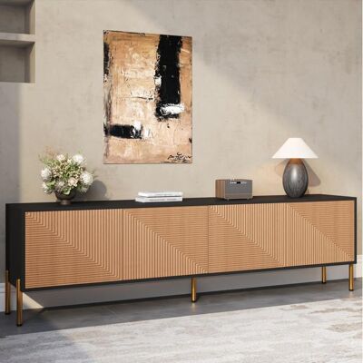 URBANLUXE Meuble TV - Moderne - 4 Portes - Noir et Bois - 179x35x53.5 cm Noir - Publicité URBANLUXE Meuble TV - Moderne - 4 Portes - Noir et Bois - 179x35x53.5 cm Noir - Publicité