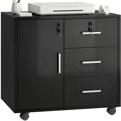 Caisson bureau - HOMCOM - verrouillable - 3 tiroirs et étagère réglable roulettes - dim. 40 x 60 x 56 cm - noir Noir - Publicité Caisson bureau - HOMCOM - verrouillable - 3 tiroirs et étagère réglable roulettes - dim. 40 x 60 x 56 cm - noir Noir - Publicité