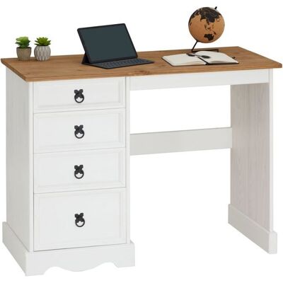Idimex Bureau CAMPO en bois massif L 105 cm avec 4 tiroirs coloris blanc bureau avec rangement intégré style campagne Blanc - Publicité Idimex Bureau CAMPO en bois massif L 105 cm avec 4 tiroirs coloris blanc bureau avec rangement intégré style campagne Blanc - Publicité
