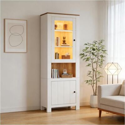 MERAX Vitrine Haute Blanche et Bois avec LED 2 Portes Étagères Réglables Meuble de Rangement pour Salon 70 x 40 x 188 cm Blanc - Publicité MERAX Vitrine Haute Blanche et Bois avec LED 2 Portes Étagères Réglables Meuble de Rangement pour Salon 70 x 40 x 188 cm Blanc - Publicité