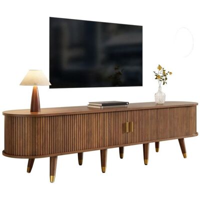 Generic Meuble TV 175 cm avec porte coulissante en rotin aspect noyer et nombreux rangements Armoire TV en MDF avec compartiments ouverts Marron - Publicité Generic Meuble TV 175 cm avec porte coulissante en rotin aspect noyer et nombreux rangements Armoire TV en MDF avec compartiments ouverts Marron - Publicité