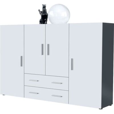 Vladon Buffet haut Nora meuble avec 8 compartiments et 2 tiroirs caisson en Anthracite mat façades en Blanc mat Blanc - Publicité Vladon Buffet haut Nora meuble avec 8 compartiments et 2 tiroirs caisson en Anthracite mat façades en Blanc mat Blanc - Publicité
