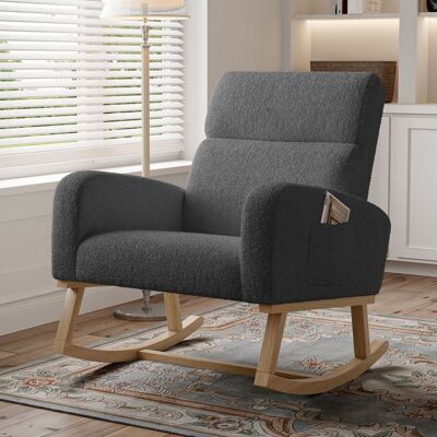 Fauteuil à Bascule - LUMINARIX - Rocking Chair - Gris foncé - Pieds en bois massif - Style Scandinave Gris - Publicité Fauteuil à Bascule - LUMINARIX - Rocking Chair - Gris foncé - Pieds en bois massif - Style Scandinave Gris - Publicité