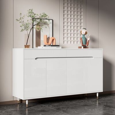 Meuble à chaussures - MODERNLUXE - 140x39x84cm - 2 portes - 2 tiroirs - Pieds dorés - Blanc Blanc - Publicité Meuble à chaussures - MODERNLUXE - 140x39x84cm - 2 portes - 2 tiroirs - Pieds dorés - Blanc Blanc - Publicité