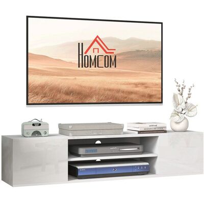 Meuble tv mural - HOMCOM - suspendu contemporain 2 placards 2 niches 2 passe-câbles - bois - 140x30x30cm - blanc Blanc - Publicité Meuble tv mural - HOMCOM - suspendu contemporain 2 placards 2 niches 2 passe-câbles - bois - 140x30x30cm - blanc Blanc - Publicité