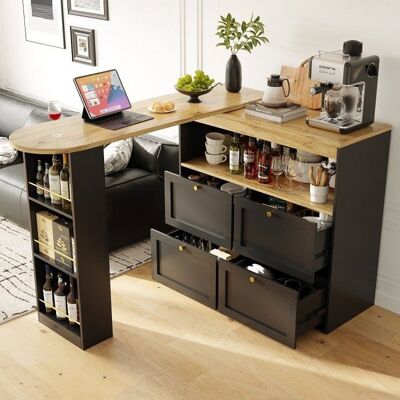 MERAX Meuble Bar Rotatif 360° Moderne avec 4 Tiroirs et Étagères Table de Bar Multifonction Bois Noir Or 138 cm Noir - Publicité MERAX Meuble Bar Rotatif 360° Moderne avec 4 Tiroirs et Étagères Table de Bar Multifonction Bois Noir Or 138 cm Noir - Publicité