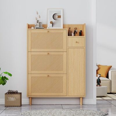 Generic Meuble à Chaussures en rotin 90 x 17 x 125 cm Armoire à chaussures avec 1 tiroir et 3 portes battantes Pour couloir et entrée Beige - Publicité Generic Meuble à Chaussures en rotin 90 x 17 x 125 cm Armoire à chaussures avec 1 tiroir et 3 portes battantes Pour couloir et entrée Beige - Publicité