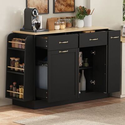 Buffet de Cuisine Noir - Merax - avec Compartiment Poubelle et Étagères Épices - Meuble de Rangement Cuisine - 1335 x 40 x 86 cm Noir - Publicité Buffet de Cuisine Noir - Merax - avec Compartiment Poubelle et Étagères Épices - Meuble de Rangement Cuisine - 1335 x 40 x 86 cm Noir - Publicité