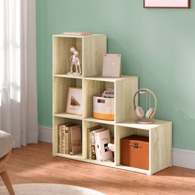 Bibliothèque WOLTU- Étagère dEscalier 6 Cubes - Bois dIngénierie - 90x30x90cm - Chêne Clair Marron - Publicité Bibliothèque WOLTU- Étagère dEscalier 6 Cubes - Bois dIngénierie - 90x30x90cm - Chêne Clair Marron - Publicité