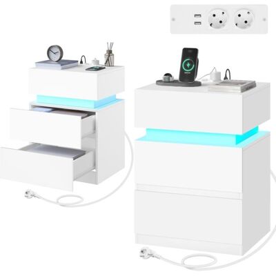 Chevet avec Station de Charge Lot de 2 - WOLTU Table de nuit - LED 2 Prises 2 Ports USB 2 Tiroirs 1 Casier - Blanc Blanc - Publicité Chevet avec Station de Charge Lot de 2 - WOLTU Table de nuit - LED 2 Prises 2 Ports USB 2 Tiroirs 1 Casier - Blanc Blanc - Publicité