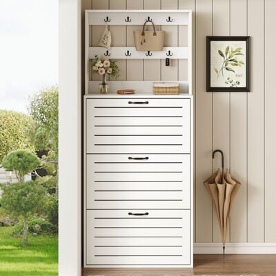 Generic Meuble a chaussures 70x25x163 cm avec 3 portes Armoire à chaussures avec crochets Meuble entree en blanc Panneau de particules Blanc - Publicité Generic Meuble a chaussures 70x25x163 cm avec 3 portes Armoire à chaussures avec crochets Meuble entree en blanc Panneau de particules Blanc - Publicité
