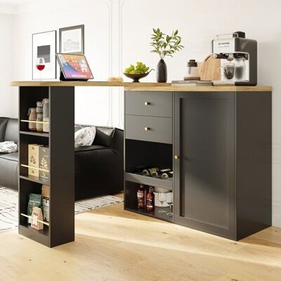 MERAX Meuble Bar Rotatif 360° avec 4 Tiroirs et Étagères Ouvertes Table de Bar Bois Noir Or 138 cm Noir - Publicité MERAX Meuble Bar Rotatif 360° avec 4 Tiroirs et Étagères Ouvertes Table de Bar Bois Noir Or 138 cm Noir - Publicité