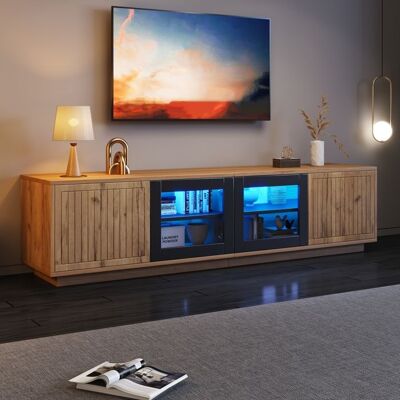 LEMONBEST Meuble TV en bois 180 cm avec LED meuble bas de salon avec Rangement pour téléviseurs jusquà 75 pouces Naturel et Noir Marron - Publicité LEMONBEST Meuble TV en bois 180 cm avec LED meuble bas de salon avec Rangement pour téléviseurs jusquà 75 pouces Naturel et Noir Marron - Publicité