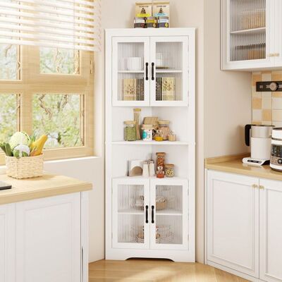COSTWAY Armoire dangle avec 4 Portes en Verre Trempé Buffet de Cuisine Étagères Réglables pour Cuisine Salle de Bain Blanc Blanc - Publicité COSTWAY Armoire dangle avec 4 Portes en Verre Trempé Buffet de Cuisine Étagères Réglables pour Cuisine Salle de Bain Blanc Blanc - Publicité