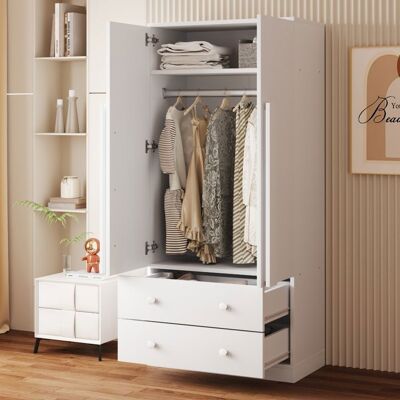 NOBRAND Armoire 2 Portes Blanche 70x40x170 cm Penderie de Rangement avec 2 tiroirs et Étagères- double porte - Meuble Penderie - blanc Blanc - Publicité NOBRAND Armoire 2 Portes Blanche 70x40x170 cm Penderie de Rangement avec 2 tiroirs et Étagères- double porte - Meuble Penderie - blanc Blanc - Publicité