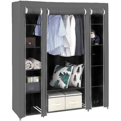 MENGDA Armoire de Rangement Pliable 172X134X43cm - Dressing Penderie Textile avec Fermeture à Glissière en Tissu Intissé - Placard Gris - Publicité MENGDA Armoire de Rangement Pliable 172X134X43cm - Dressing Penderie Textile avec Fermeture à Glissière en Tissu Intissé - Placard Gris - Publicité