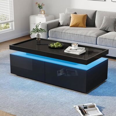 Lemonbest Table basse LED 95 x 45 x 35 cm - Noir brillant 2 tiroirs rangement éclairage LED contrôlé par appli Noir - Publicité Lemonbest Table basse LED 95 x 45 x 35 cm - Noir brillant 2 tiroirs rangement éclairage LED contrôlé par appli Noir - Publicité