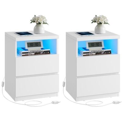 VASAGLE Lot de 2 Tables de Chevet avec Éclairage LED Réglable et avec Tiroirs Style Moderne Blanc Nuage Blanc - Publicité VASAGLE Lot de 2 Tables de Chevet avec Éclairage LED Réglable et avec Tiroirs Style Moderne Blanc Nuage Blanc - Publicité