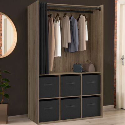 IDMARKET Dressing penderie DIANE 104 x 50 x 172 cm hêtre avec 6 boites de rangement + rideau noir Marron - Publicité IDMARKET Dressing penderie DIANE 104 x 50 x 172 cm hêtre avec 6 boites de rangement + rideau noir Marron - Publicité