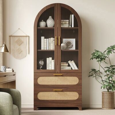PANTAURAS Vitrine arche style rétro noyer 175×80×40cm 2 tiroirs étagères ajustables - Publicité PANTAURAS Vitrine arche style rétro noyer 175×80×40cm 2 tiroirs étagères ajustables - Publicité