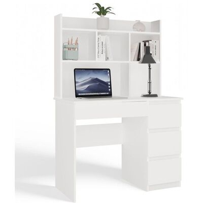 CDF MIJAS DROIT - Bureau 98×51×146 cm 4 tiroirs et 4 rayons avec étagère supérieure pour bureau / chambre - Blanc Blanc - Publicité CDF MIJAS DROIT - Bureau 98×51×146 cm 4 tiroirs et 4 rayons avec étagère supérieure pour bureau / chambre - Blanc Blanc - Publicité