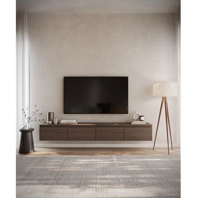 SELSEY Meuble TV 4 portes -suspendu - BEMMI- 200 cm - noyer du Wisconsin Marron - Publicité SELSEY Meuble TV 4 portes -suspendu - BEMMI- 200 cm - noyer du Wisconsin Marron - Publicité