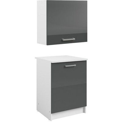 VENTE-UNIQUE Caissons de cuisine - 1 meuble bas & 1 meuble haut - 2 portes - Gris brillant et blanc - TRATTORIA - Publicité VENTE-UNIQUE Caissons de cuisine - 1 meuble bas & 1 meuble haut - 2 portes - Gris brillant et blanc - TRATTORIA - Publicité