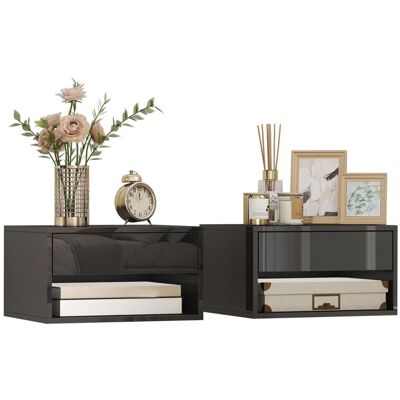Lot de 2 tables de chevet murales - HOMCOM - tiroir compartiment ouvert plateau - panneau de particules - 37x32x21cm - noir Noir - Publicité Lot de 2 tables de chevet murales - HOMCOM - tiroir compartiment ouvert plateau - panneau de particules - 37x32x21cm - noir Noir - Publicité
