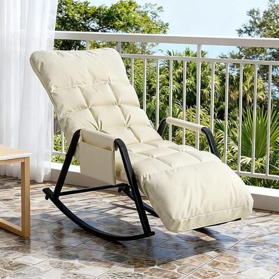 HOME NATURE WOHNKONZEPT Fauteuil à bascule - Version mise à jour étendue - Dossier inclinable 160° (5 positions) - Simili cuir & métal - Support 160 kg Blanc - Publicité HOME NATURE WOHNKONZEPT Fauteuil à bascule - Version mise à jour étendue - Dossier inclinable 160° (5 positions) - Simili cuir & métal - Support 160 kg Blanc - Publicité