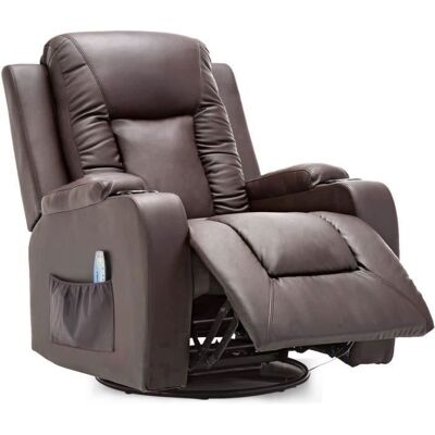 COMHOMA Fauteuil Relax avec Dossier et Repose-Pieds Réglables avec Porte-Gobelets et Poches Latérales Cuir PU Marron Marron - Publicité COMHOMA Fauteuil Relax avec Dossier et Repose-Pieds Réglables avec Porte-Gobelets et Poches Latérales Cuir PU Marron Marron - Publicité