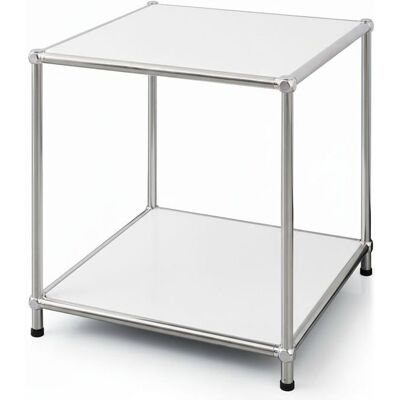 FLOORDIREKT Étagère métal chromé design épuré Concept Epuré MK-012 : 2 étages L40 x P40 x H46 cm Blanc Blanc - Publicité FLOORDIREKT Étagère métal chromé design épuré Concept Epuré MK-012 : 2 étages L40 x P40 x H46 cm Blanc Blanc - Publicité
