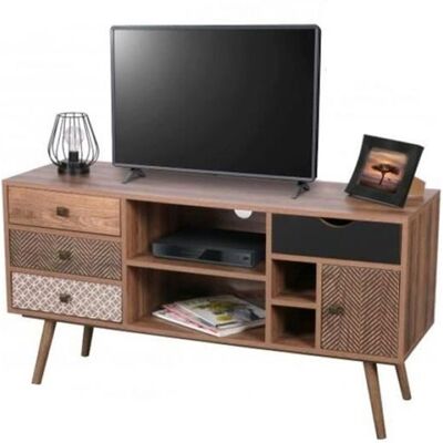 Meuble TV avec 4 tiroirs et 1 porte motifs géométriques BAOBAB - CaliCosy Marron Marron - Publicité Meuble TV avec 4 tiroirs et 1 porte motifs géométriques BAOBAB - CaliCosy Marron Marron - Publicité