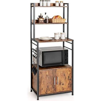 COSTWAY Étagère de Cuisine à 4 Niveaux 60 x 40 x 150 CM Desserte pour Four à Micro-ondes avec Crochets en S Style Industriel Marron - Publicité COSTWAY Étagère de Cuisine à 4 Niveaux 60 x 40 x 150 CM Desserte pour Four à Micro-ondes avec Crochets en S Style Industriel Marron - Publicité
