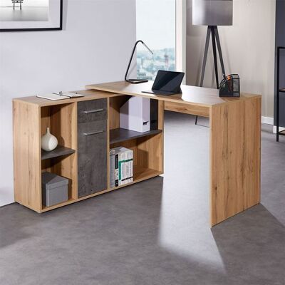 Idimex Bureau dangle CARMEN table meuble de rangement intégré 4 étagères 1 porte et 1 tiroir décor chêne sauvage/béton foncé Marron - Publicité Idimex Bureau dangle CARMEN table meuble de rangement intégré 4 étagères 1 porte et 1 tiroir décor chêne sauvage/béton foncé Marron - Publicité