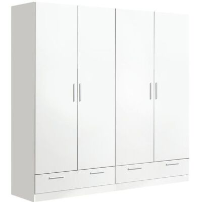 PEGANE Armoire placard de rangement ARCADE de 4 portes + 2 tiroirs coloris blanc - longueur 202 x profondeur 51 x hauteur 200 cm Blanc - Publicité PEGANE Armoire placard de rangement ARCADE de 4 portes + 2 tiroirs coloris blanc - longueur 202 x profondeur 51 x hauteur 200 cm Blanc - Publicité