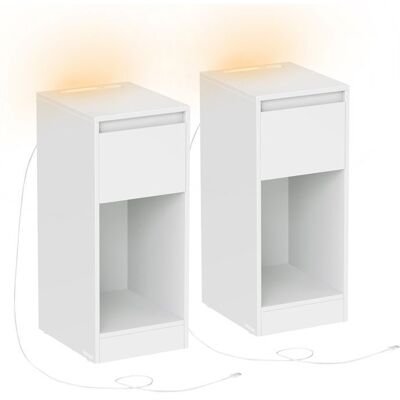 VASAGLE Lot de 2 Table de Chevet Étroite avec Éclairage LED 1 Port USB-A 1 Port USB-C Tiroirs et Compartiments Ouverts Blanc Nuage Blanc - Publicité VASAGLE Lot de 2 Table de Chevet Étroite avec Éclairage LED 1 Port USB-A 1 Port USB-C Tiroirs et Compartiments Ouverts Blanc Nuage Blanc - Publicité