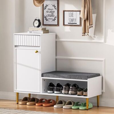 LEMONBEST Meuble à Chaussures avec Banc de Entrée 100x35x82cm Banc à Chaussures avec Rembourré Étagère Réglable 1 Tiroir et Porte - Blanc Blanc - Publicité LEMONBEST Meuble à Chaussures avec Banc de Entrée 100x35x82cm Banc à Chaussures avec Rembourré Étagère Réglable 1 Tiroir et Porte - Blanc Blanc - Publicité