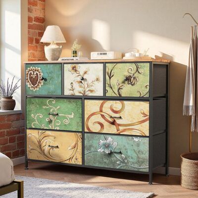 Commode de chambre 7 tiroirs Pieds réglables Motif rétro Style artistique rétro 100 x 30 x 78 cm Multicolore - Publicité Commode de chambre 7 tiroirs Pieds réglables Motif rétro Style artistique rétro 100 x 30 x 78 cm Multicolore - Publicité