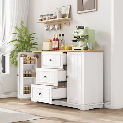 Merax Buffet Bas Cuisine avec 3 Tiroirs et Portes Meuble de Rangement Moderne avec Étagères Réglables Plan de Travail Blanc Blanc - Publicité Merax Buffet Bas Cuisine avec 3 Tiroirs et Portes Meuble de Rangement Moderne avec Étagères Réglables Plan de Travail Blanc Blanc - Publicité