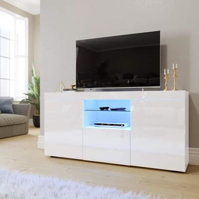Dripex Meuble TV LED Blanc Brillant Moderne - 135x33.5x70cm Avec 2 Grandes Portes 1 Petite Porte Étagère en Verre Blanc - Publicité Dripex Meuble TV LED Blanc Brillant Moderne - 135x33.5x70cm Avec 2 Grandes Portes 1 Petite Porte Étagère en Verre Blanc - Publicité
