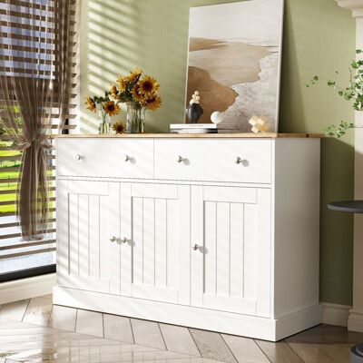 MERAX Buffet de Salon - Blanc et Effet Bois - 3 Portes - 2 Tiroirs pour Salon Cuisine - 120 x 36 x 805 cm - Meuble de Rangement Blanc - Publicité MERAX Buffet de Salon - Blanc et Effet Bois - 3 Portes - 2 Tiroirs pour Salon Cuisine - 120 x 36 x 805 cm - Meuble de Rangement Blanc - Publicité