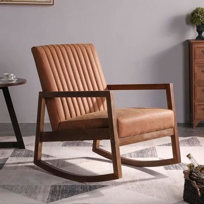 WAHSON OFFICE CHAIRS Wahson Chaise à Bascule Cuir PU avec Pieds en Bois Massif Chaise Berçante pour Salon et Chambre à Coucher ou Balcon Marron Marron - Publicité WAHSON OFFICE CHAIRS Wahson Chaise à Bascule Cuir PU avec Pieds en Bois Massif Chaise Berçante pour Salon et Chambre à Coucher ou Balcon Marron Marron - Publicité