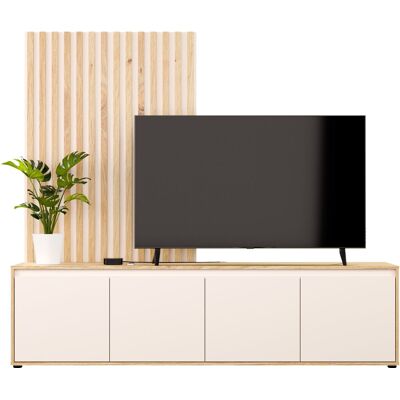 Meuble TV paroi - SKELPE - Sable / Chêne - 4 portes - 1883 x 42 x 1697 cm Marron - Publicité Meuble TV paroi - SKELPE - Sable / Chêne - 4 portes - 1883 x 42 x 1697 cm Marron - Publicité